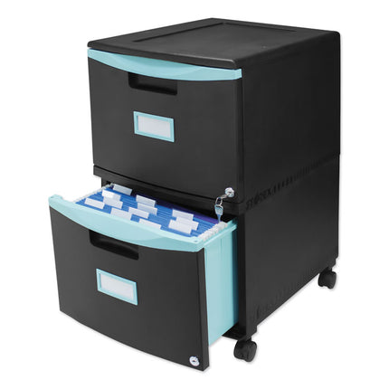 Two-Drawer Mobile Filing Cabinet, 2 Legal/letter-Size File Drawers, Black/teal, 14.75" X 18.25" X 26"