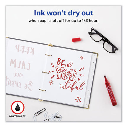Marks A Lot Regular Desk-Style Permanent Marker, Broad Chisel Tip, Red, Dozen (7887)