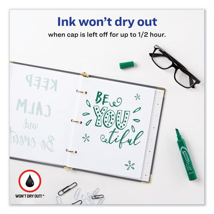 Marks A Lot Regular Desk-Style Permanent Marker, Broad Chisel Tip, Green, Dozen (7885)