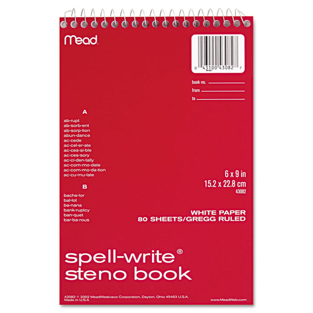 Spell-Write Wirebound Steno Pad, Gregg Rule, Randomly Assorted Cover Colors, 80 White 6 X 9 Sheets