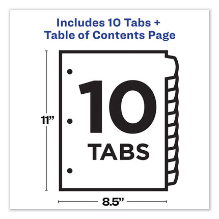 Customizable TOC Ready Index Multicolor Tab Dividers, 10-Tab, 1 to 10, 11 x 8.5, White, Traditional Color Tabs, 1 Set