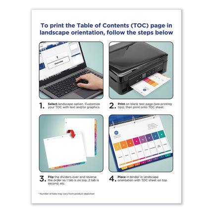 Customizable TOC Ready Index Multicolor Tab Dividers, 10-Tab, 1 to 10, 11 x 8.5, White, Traditional Color Tabs, 6 Sets