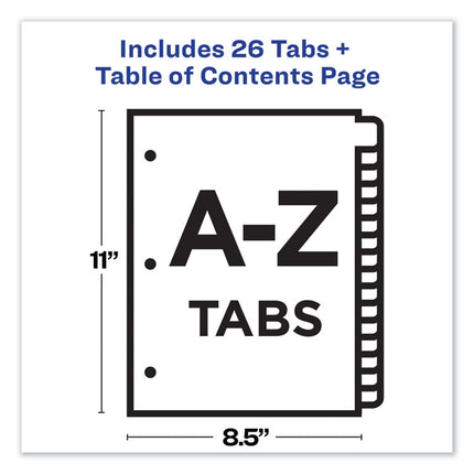 Customizable TOC Ready Index Multicolor Tab Dividers, 26-Tab, A to Z, 11 x 8.5, White, Traditional Color Tabs, 1 Set