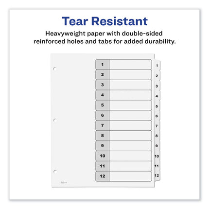 Customizable TOC Ready Index Black and White Dividers, 12-Tab, 1 to 12, 11 x 8.5, 1 Set