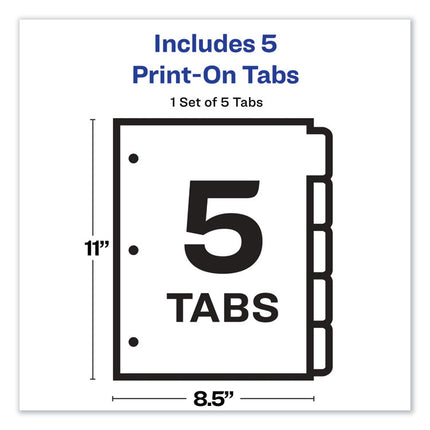 Customizable Print-On Dividers, 3-Hole Punched, 5-Tab, 11 x 8.5, White, 1 Set