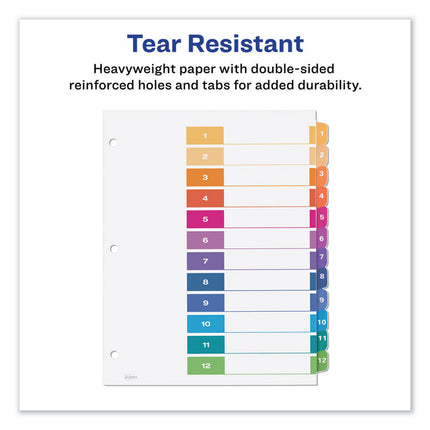 Customizable TOC Ready Index Multicolor Tab Dividers, 12-Tab, 1 to 12, 11 x 8.5, White, Traditional Color Tabs, 6 Sets
