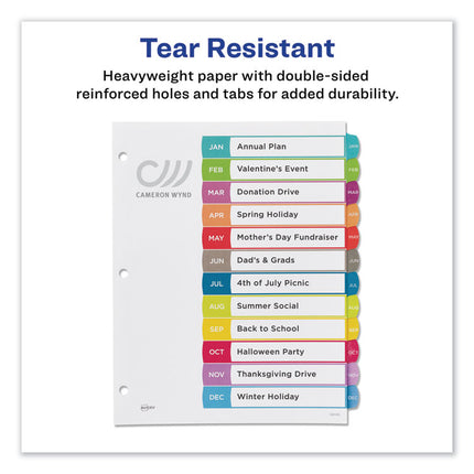 Customizable TOC Ready Index Multicolor Tab Dividers, 12-Tab, Jan. to Dec., 11 x 8.5, White, Contemporary Color Tabs, 1 Set