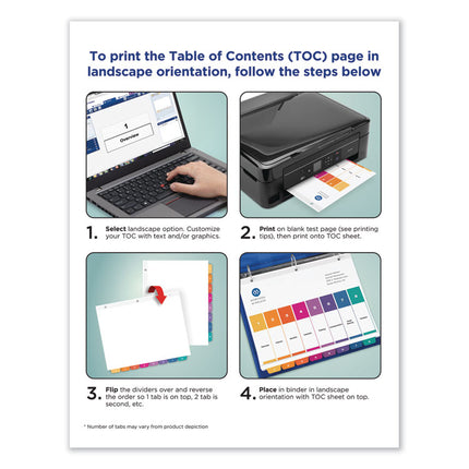 Customizable TOC Ready Index Multicolor Tab Dividers, 10-Tab, 1 to 10, 11 x 8.5, White, Traditional Color Tabs, 1 Set