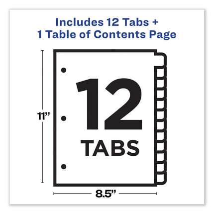 Customizable TOC Ready Index Black and White Dividers, 12-Tab, 1 to 12, 11 x 8.5, 1 Set