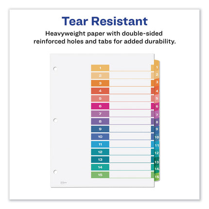 Customizable TOC Ready Index Multicolor Tab Dividers, 15-Tab, 1 to 15, 11 x 8.5, White, Traditional Color Tabs, 1 Set