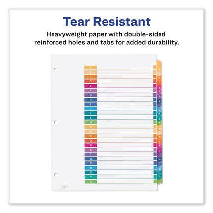 Customizable TOC Ready Index Multicolor Tab Dividers, 26-Tab, A to Z, 11 x 8.5, White, Traditional Color Tabs, 1 Set