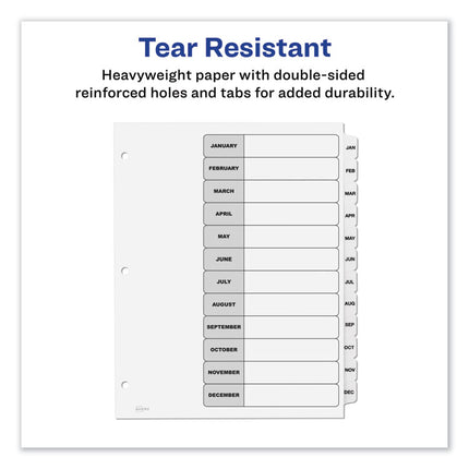 Customizable TOC Ready Index Black and White Dividers, 12-Tab, Jan. to Dec., 11 x 8.5, 1 Set