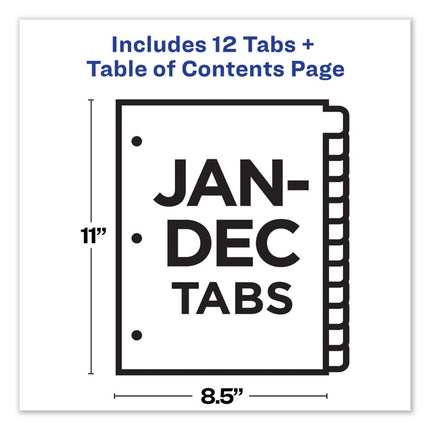 Customizable TOC Ready Index Multicolor Tab Dividers, 12-Tab, Jan. to Dec., 11 x 8.5, White, Traditional Color Tabs, 1 Set