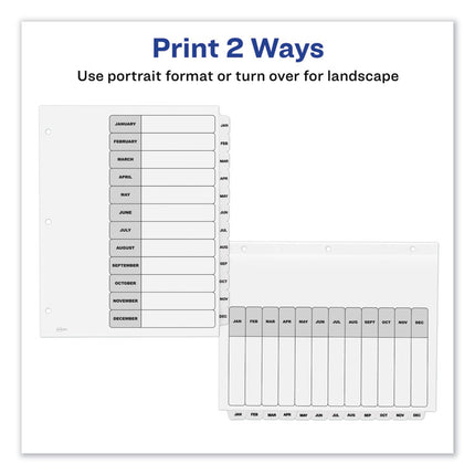Customizable TOC Ready Index Black and White Dividers, 12-Tab, Jan. to Dec., 11 x 8.5, 1 Set