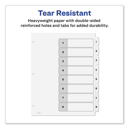 Customizable TOC Ready Index Black and White Dividers, 8-Tab, 1 to 8, 11 x 8.5, 1 Set