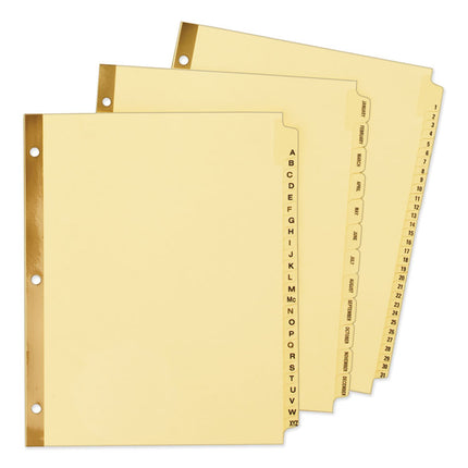 Preprinted Laminated Tab Dividers with Gold Reinforced Binding Edge, 25-Tab, A to Z, 11 x 8.5, Buff, 1 Set