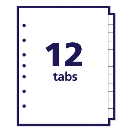 preprinted tab dividers, 12-tab, a to z, 8.5 x 5.5, white, 1 set