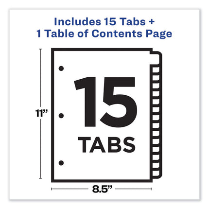 Customizable TOC Ready Index Black and White Dividers, 15-Tab, 1 to 15, 11 x 8.5, 1 Set