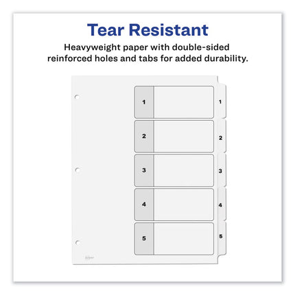 Customizable TOC Ready Index Black and White Dividers, 5-Tab, 1 to 5, 11 x 8.5, 1 Set