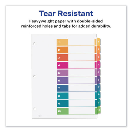 Customizable TOC Ready Index Multicolor Tab Dividers, 10-Tab, 1 to 10, 11 x 8.5, White, Traditional Color Tabs, 6 Sets
