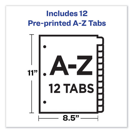 Durable Preprinted Plastic Tab Dividers, 12-Tab, A To Z, 11 X 8.5, Assorted, 1 Set