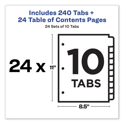 Customizable TOC Ready Index Multicolor Tab Dividers, Uncollated, 10-Tab, 1 to 10, 11 x 8.5, White, 24 Sets