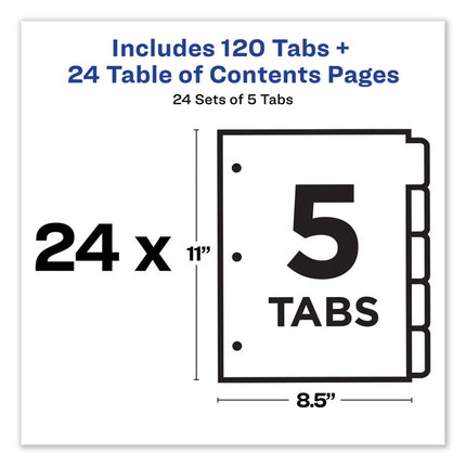 Customizable TOC Ready Index Multicolor Tab Dividers, Uncollated, 5-Tab, 1 to 5, 11 x 8.5, White, 24 Sets
