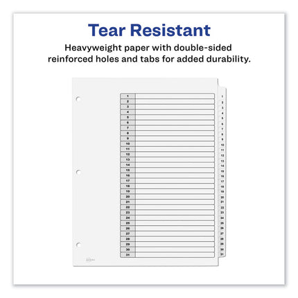 Customizable TOC Ready Index Black and White Dividers, 31-Tab, 1 to 31, 11 x 8.5, 1 Set