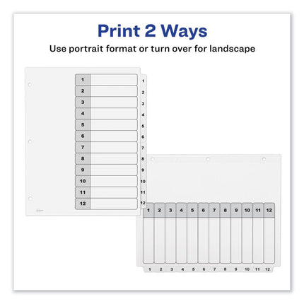 Customizable TOC Ready Index Black and White Dividers, 12-Tab, 1 to 12, 11 x 8.5, 1 Set