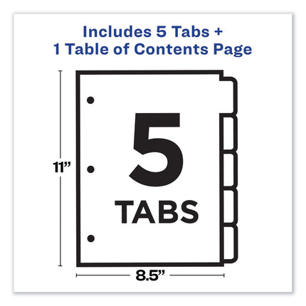 Customizable TOC Ready Index Black and White Dividers, 5-Tab, 1 to 5, 11 x 8.5, 1 Set