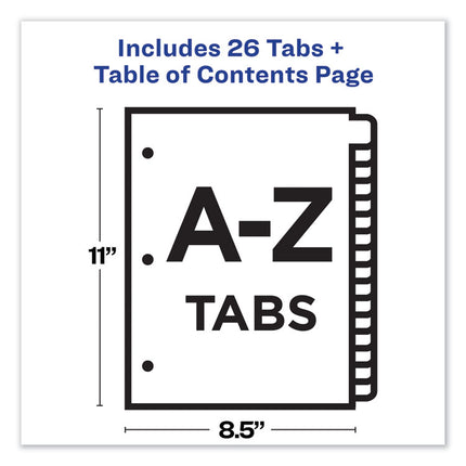 Customizable TOC Ready Index Multicolor Tab Dividers, 26-Tab, A to Z, 11 x 8.5, White, Contemporary Color Tabs, 1 Set