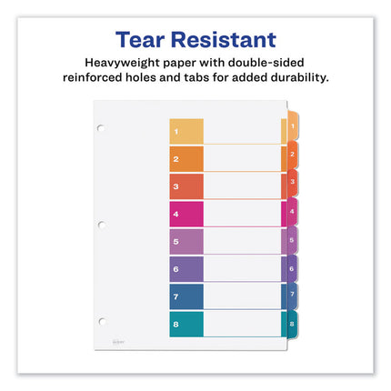 Customizable TOC Ready Index Multicolor Tab Dividers, 8-Tab, 1 to 8, 11 x 8.5, White, Traditional Color Tabs, 6 Sets