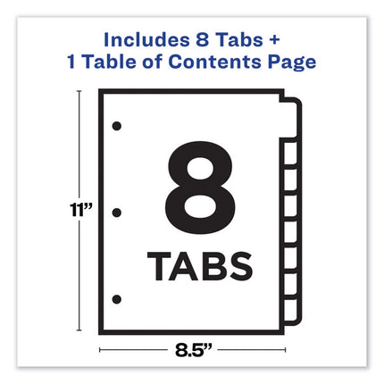 Customizable Table Of Contents Ready Index Dividers With Multicolor Tabs, 8-Tab, 1 To 8, 11 X 8.5, Translucent, 1 Set