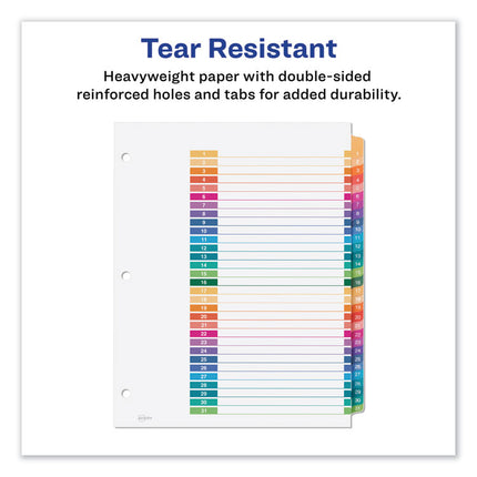 Customizable TOC Ready Index Multicolor Tab Dividers, 31-Tab, 1 to 31, 11 x 8.5, White, Traditional Color Tabs, 1 Set