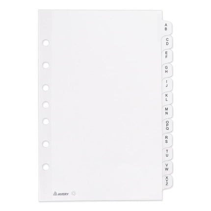 preprinted tab dividers, 12-tab, a to z, 8.5 x 5.5, white, 1 set