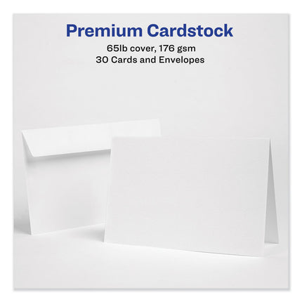 Half-Fold Greeting Cards with Envelopes, Inkjet, 65 lb, 5.5 x 8.5, Textured Uncoated White, 1 Card/Sheet, 30 Sheets/Box