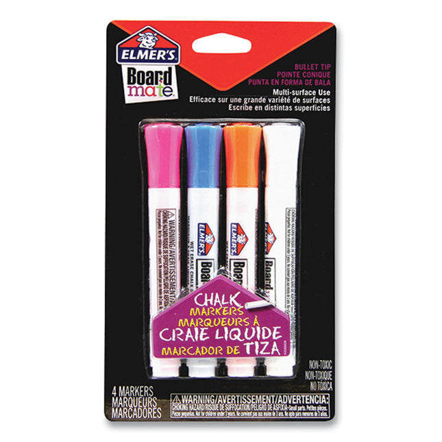 Boardmate Wet Erase Chalk Markers, Broad Bullet Tip, Assorted Colors, 4/pack