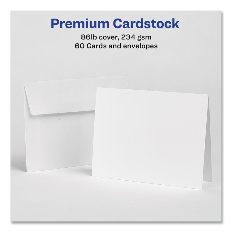 Note Cards With Matching Envelopes, Inkjet, 85 Lb, 4.25 X 5.5, Matte White, 60 Cards, 2 Cards/sheet, 30 Sheets/pack