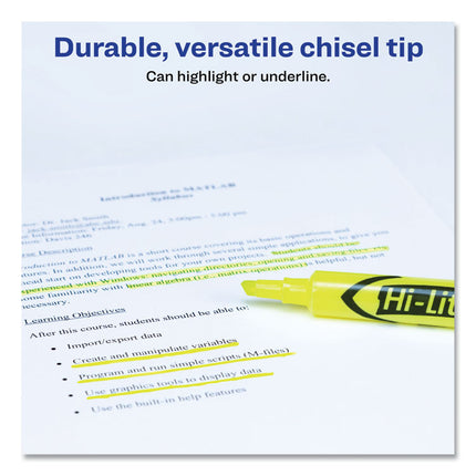 Hi-Liter Desk-Style Highlighters, Fluorescent Yellow Ink, Chisel Tip, Yellow/black Barrel, Dozen