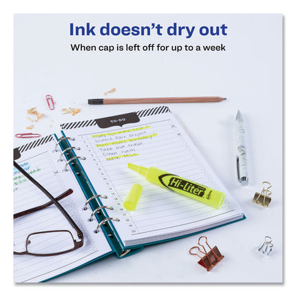 Hi-Liter Desk-Style Highlighters, Fluorescent Yellow Ink, Chisel Tip, Yellow/black Barrel, Dozen
