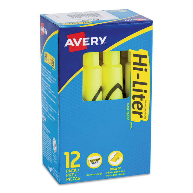 Hi-Liter Desk-Style Highlighters, Fluorescent Yellow Ink, Chisel Tip, Yellow/black Barrel, Dozen