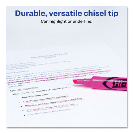 Hi-Liter Desk-Style Highlighters, Fluorescent Pink Ink, Chisel Tip, Pink/black Barrel, Dozen