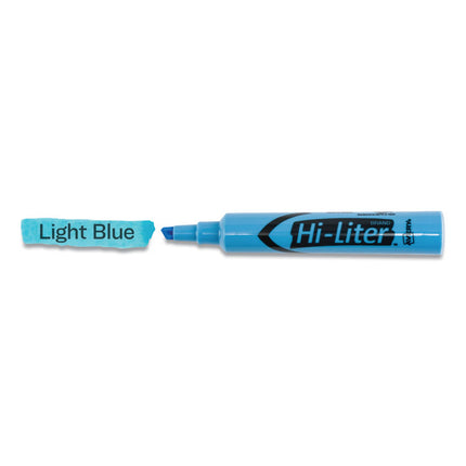 Hi-Liter Desk-Style Highlighters, Light Blue Ink, Chisel Tip, Light Blue/black Barrel, Dozen