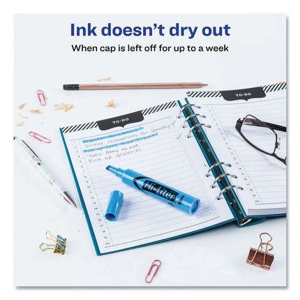 Hi-Liter Desk-Style Highlighters, Light Blue Ink, Chisel Tip, Light Blue/black Barrel, Dozen