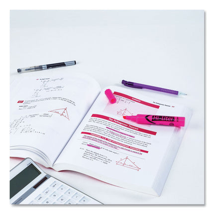Hi-Liter Desk-Style Highlighters, Fluorescent Pink Ink, Chisel Tip, Pink/black Barrel, Dozen