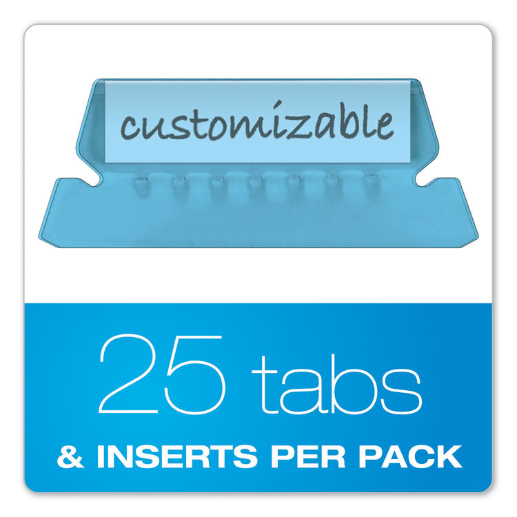 Transparent Colored Tabs For Hanging File Folders, 1/5-Cut, Blue, 2" Wide, 25/Pack