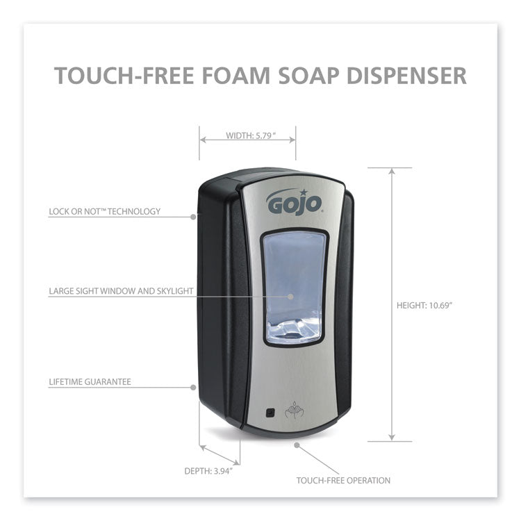 Ltx-12 Touch-Free Dispenser, 1,200 Ml, 5.75 X 3.33 X 10.5, Brushed Chrome/black