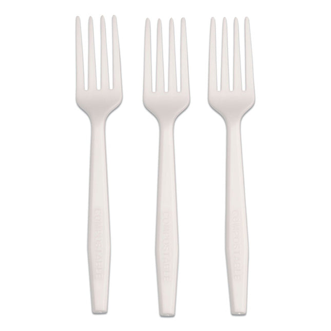 CPLA Cutlery, Heavyweight Fork, Plastic, White, 1,000/Carton
