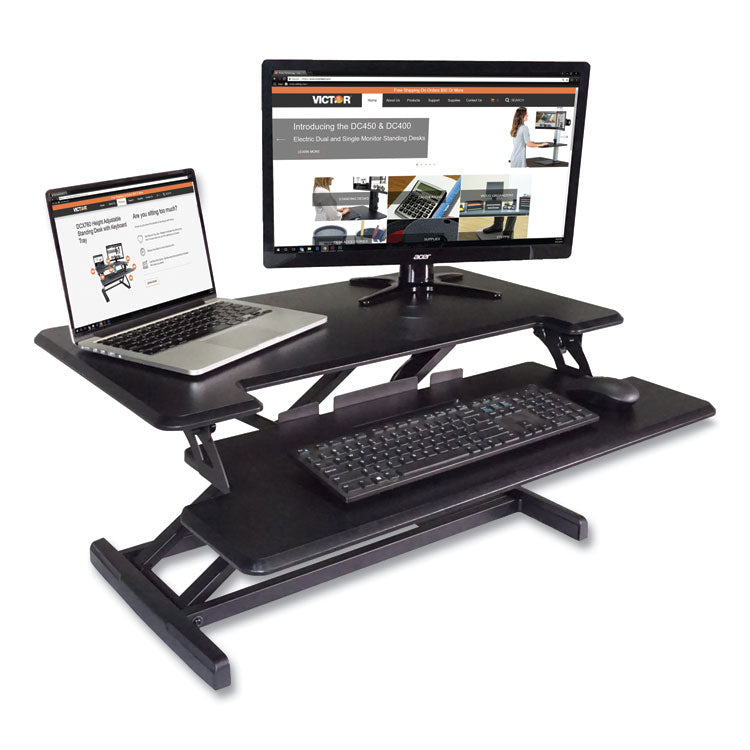 High Rise Height Adjustable Compact Standing Desk with Keyboard Tray, 32.5 x 25 x 19, Black