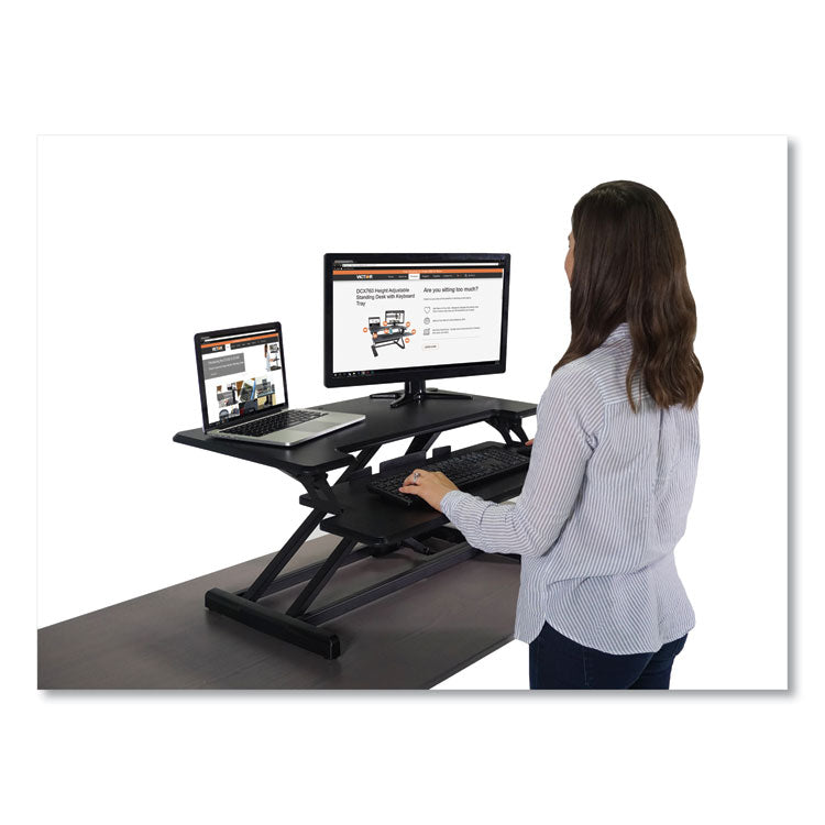 High Rise Height Adjustable Compact Standing Desk with Keyboard Tray, 32.5 x 25 x 19, Black